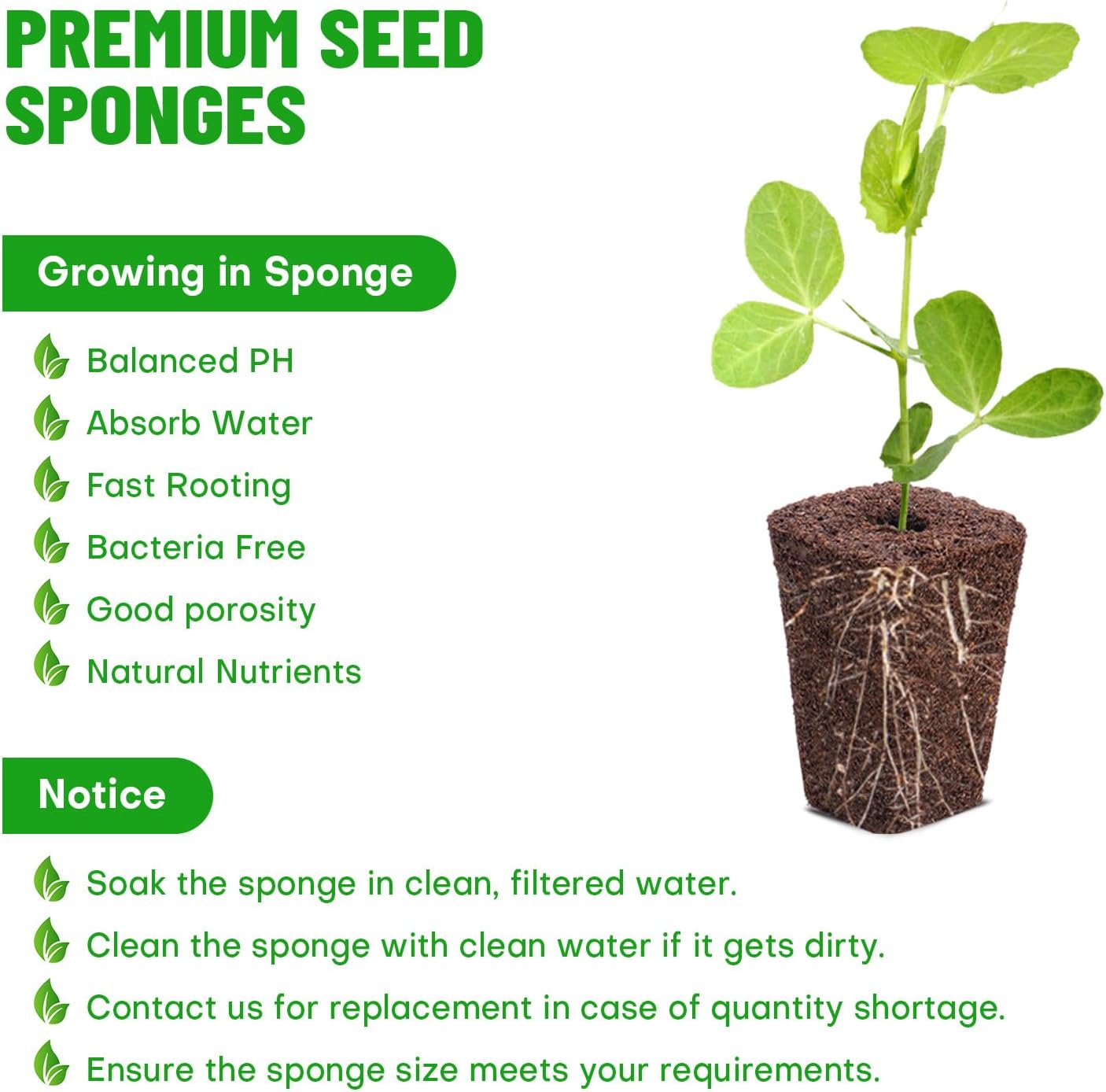 100 Pack Grow Sponges, Replacement Root Growth Sponges Seed Pods,Seed 