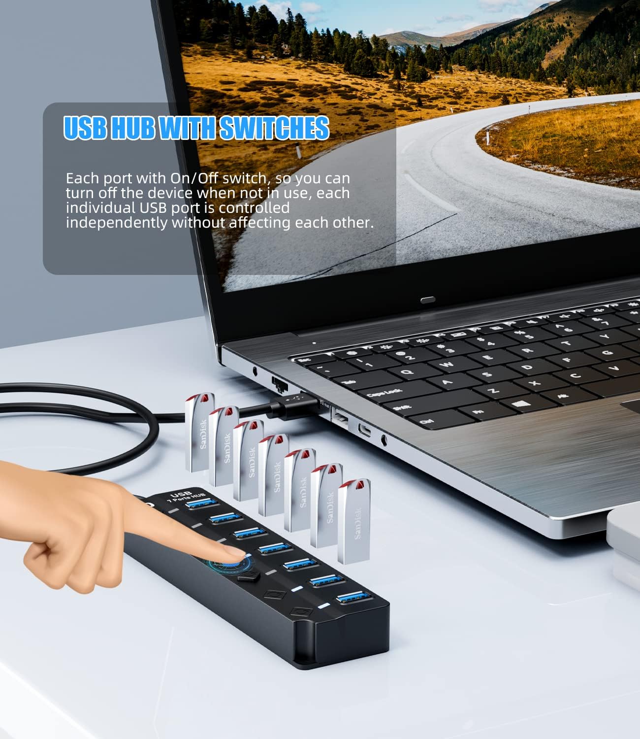USB 3.0 Hub, PANPEO 7-Port USB Data Hub Splitter with 3ft Long Cable U