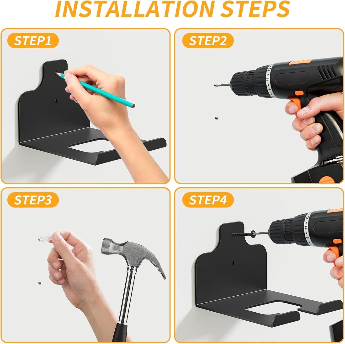 Garage Organizer Trimmer Rack Weed Eater Hanger, 4-Pack Heavy Duty Wall Mount Tool Holder for String Trimmers Hedge Trimmers and Garden Tools