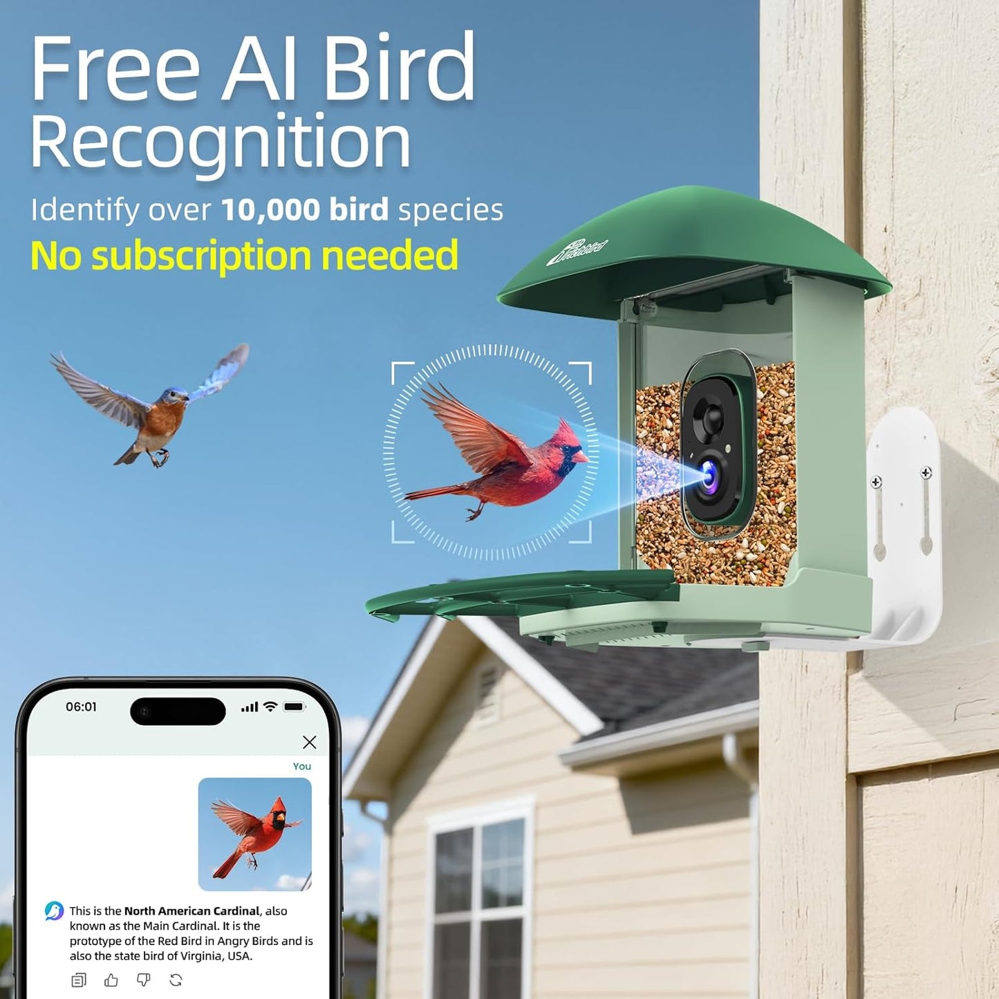 Smart Bird Feeder with 4MP HD Camera, Birdwatching Camera with Free AI