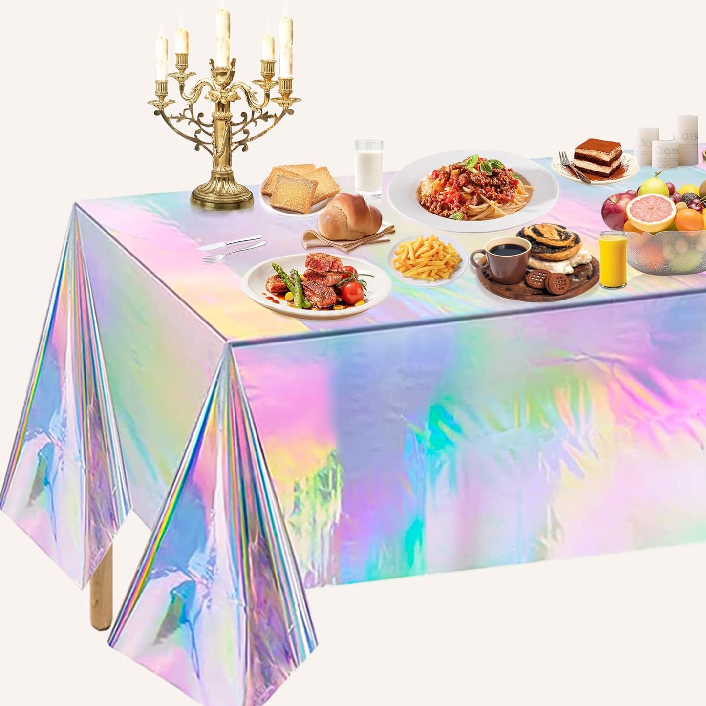 OHOME 4 Pack Iridescence Plastic Tablecloths Disposable Galentines Day
