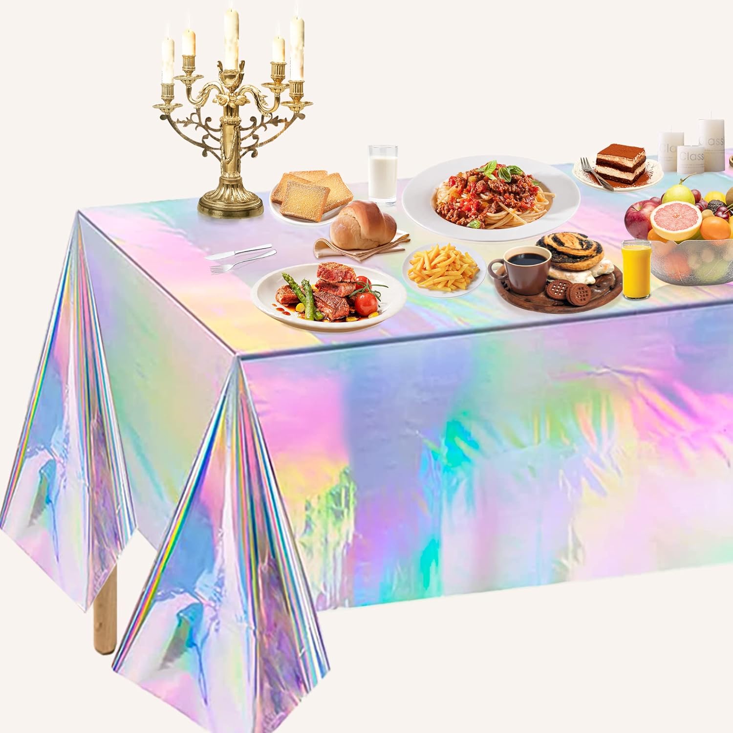OHOME 4 Pack Iridescence Plastic Tablecloths Disposable Galentines Day