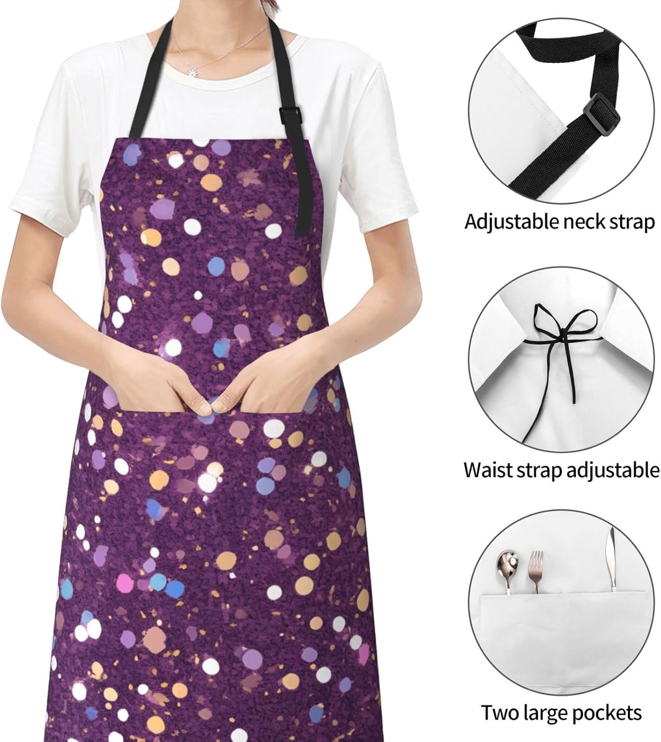 YANYU Glitter pattern Print 28x33 In Kitchen Apron Stylish Chef Apron 