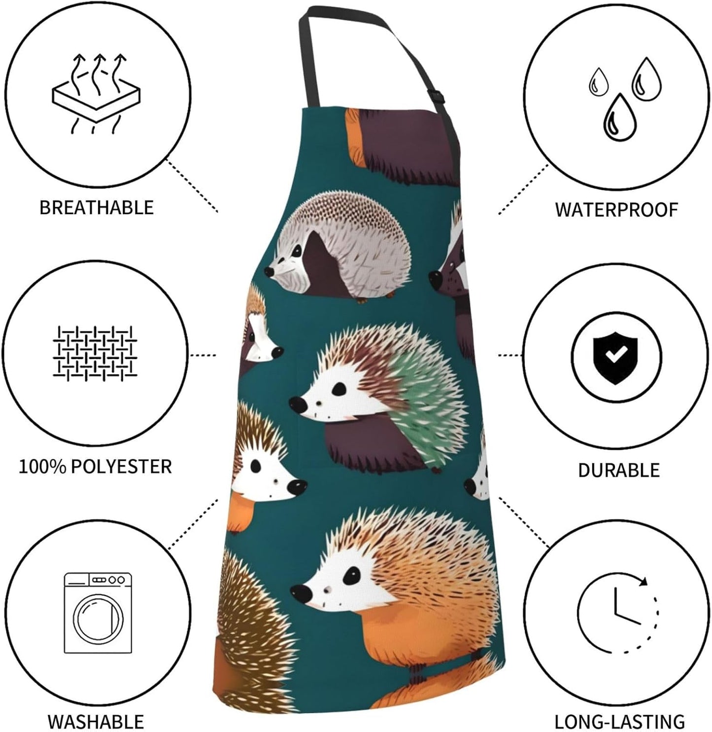 Many hedgehogs print Waterproof chef's apron with pocket apron for kitchen cooking baking barbecue and gardening