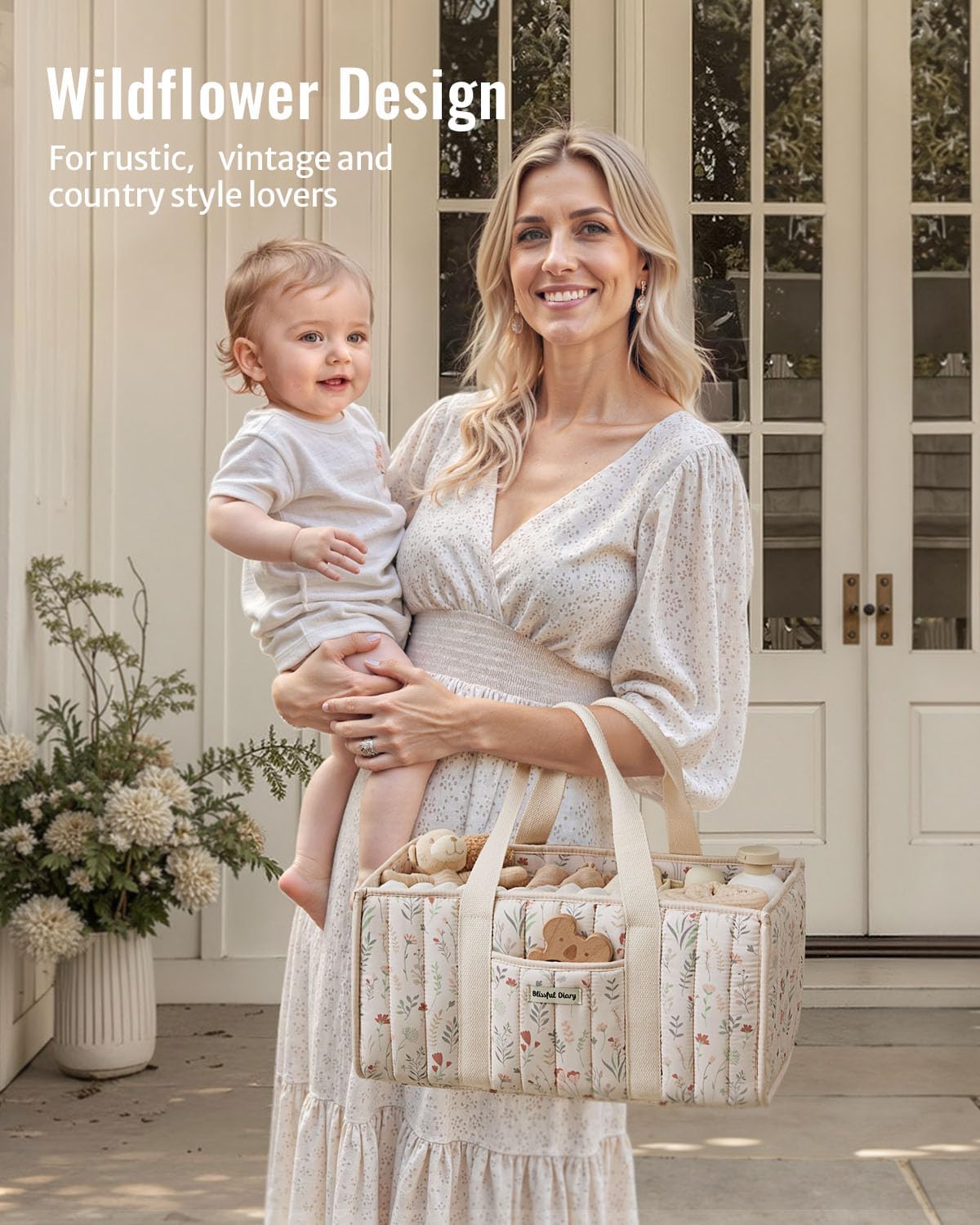 Blissful Diary Floral Diaper Caddy Organizer, Stylish Nursery Storage 