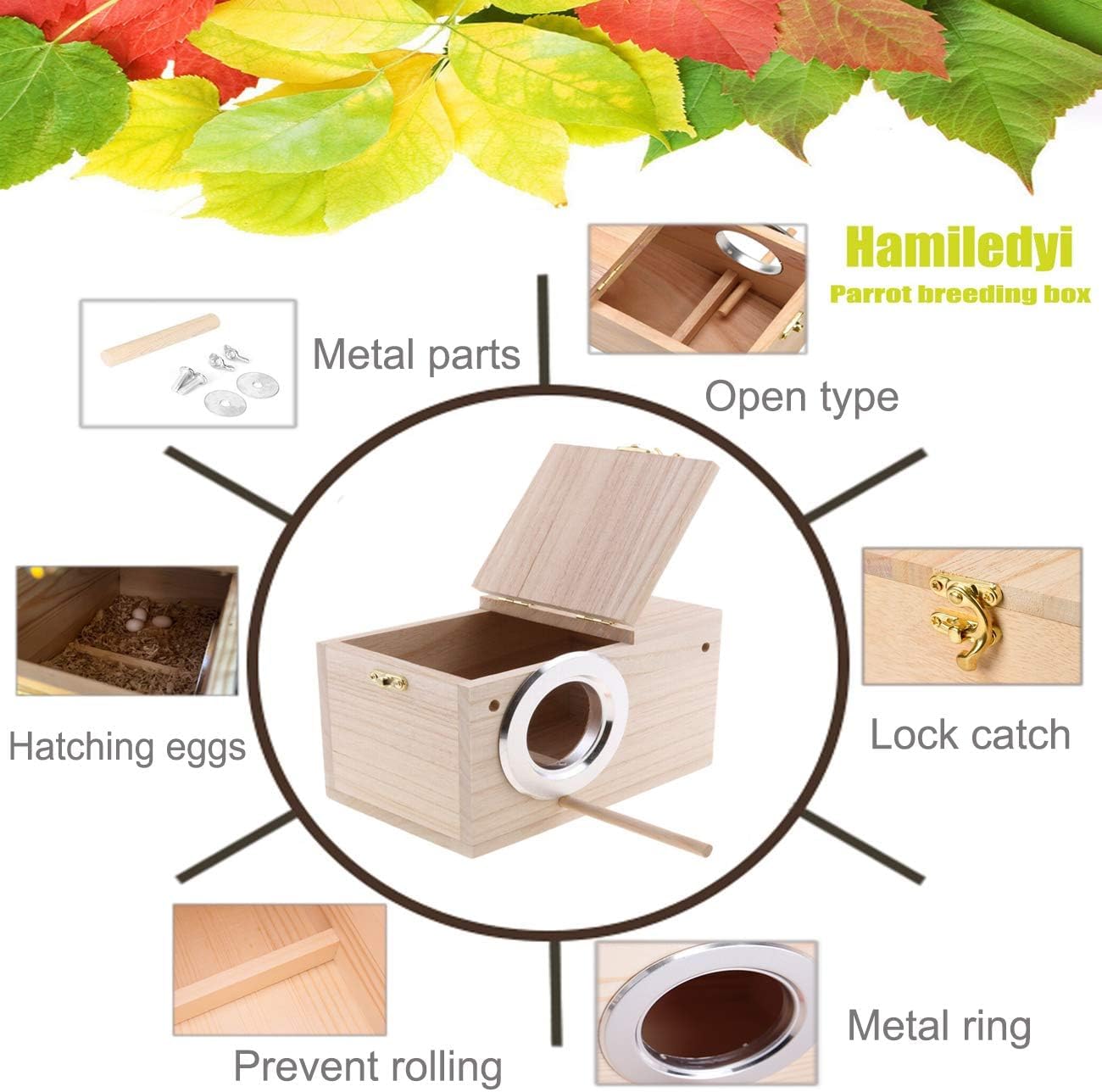 Hamiledyi 2PCS Parakeet Nesting Box Bird House Bird Nest Wood Breeding Box Parrot Mating Box for Parrot Lovebirds Cockatiel Conure Cockatoo Budgie Finch Canary（Style A）