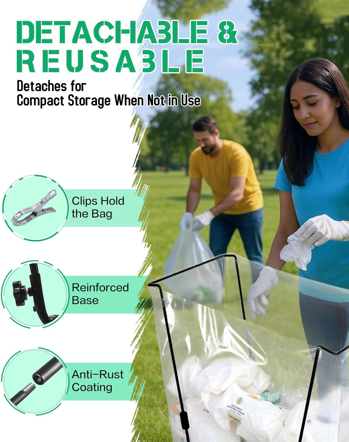 Jayhalo Trash Bag Holder, Outdoor Metal Leaf Bag Holder Stand 30-45 Gal, Portable Garbage Bag Holder Frame for Garden Camping Portable Trash Can, Leaf Bag Holds Disposable Bags, Freestanding Design