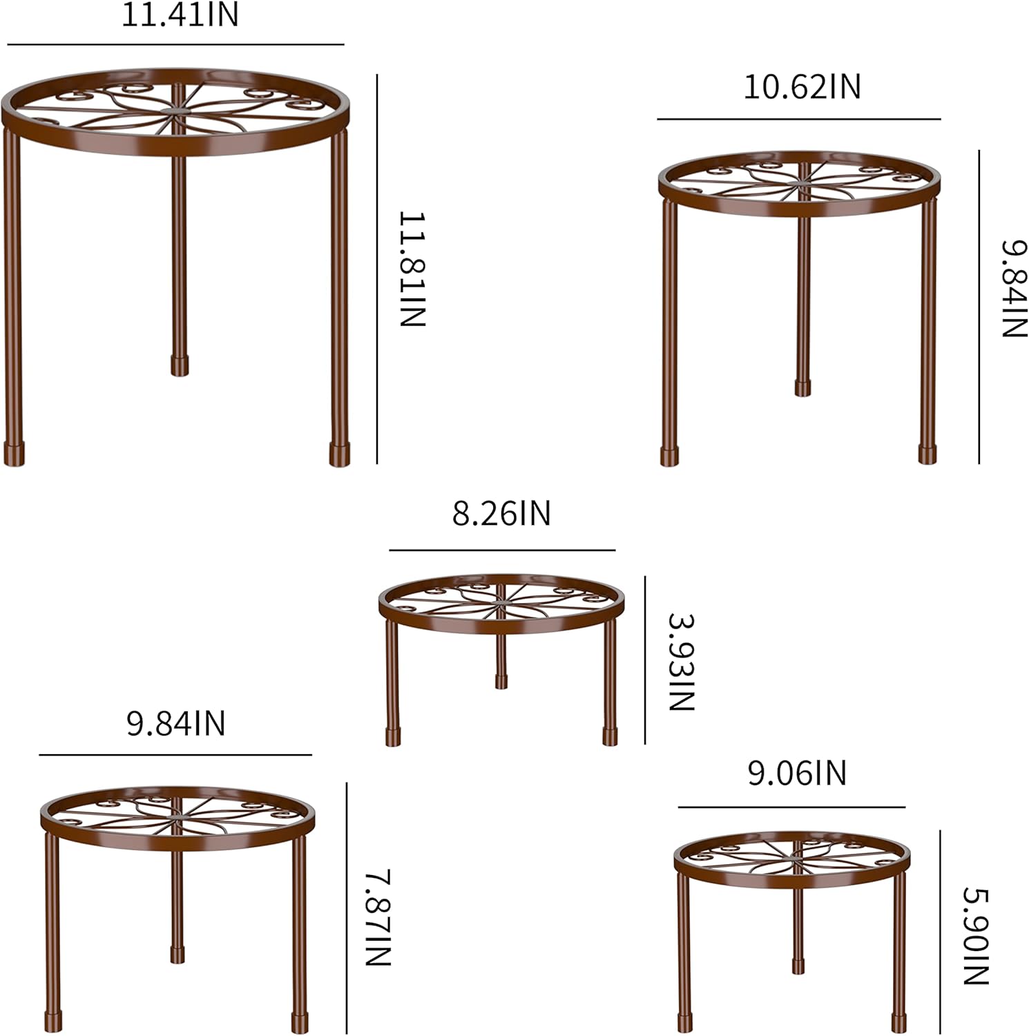 5-Pack Decent Metal Plant Stands, Heavy Duty Flower Pot Stands for Mul