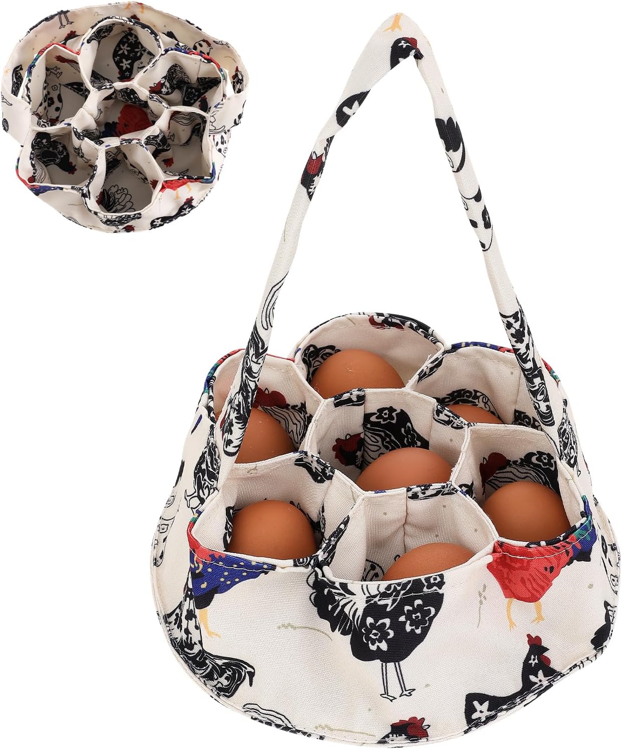 1 Pc Egg Collection Basket, Farmhouse Chicken Egg Holder with 7 Bags, 