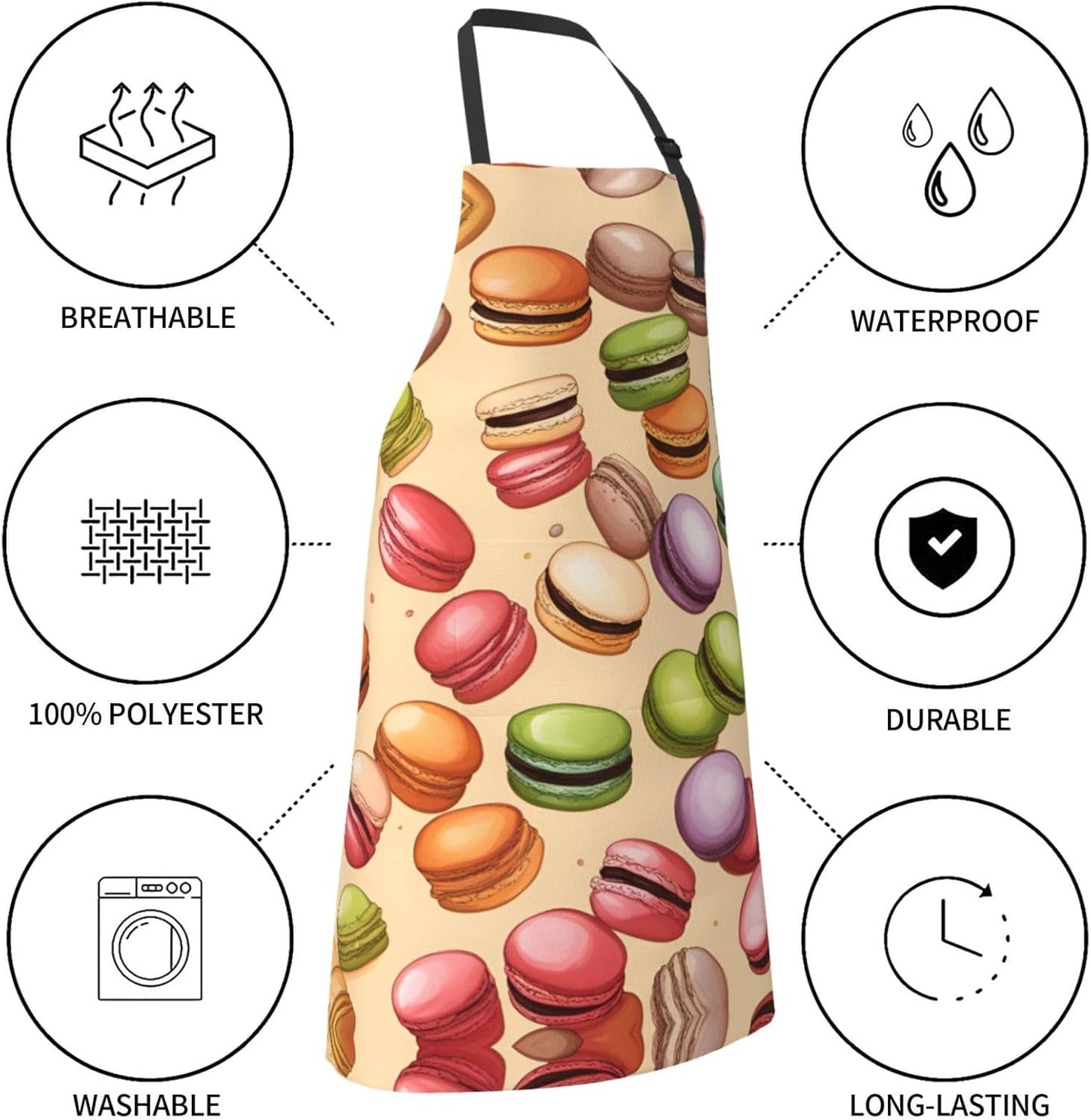 Macaron Biscuit Flavored print Waterproof chef's apron with pocket apron for kitchen cooking baking barbecue and gardening