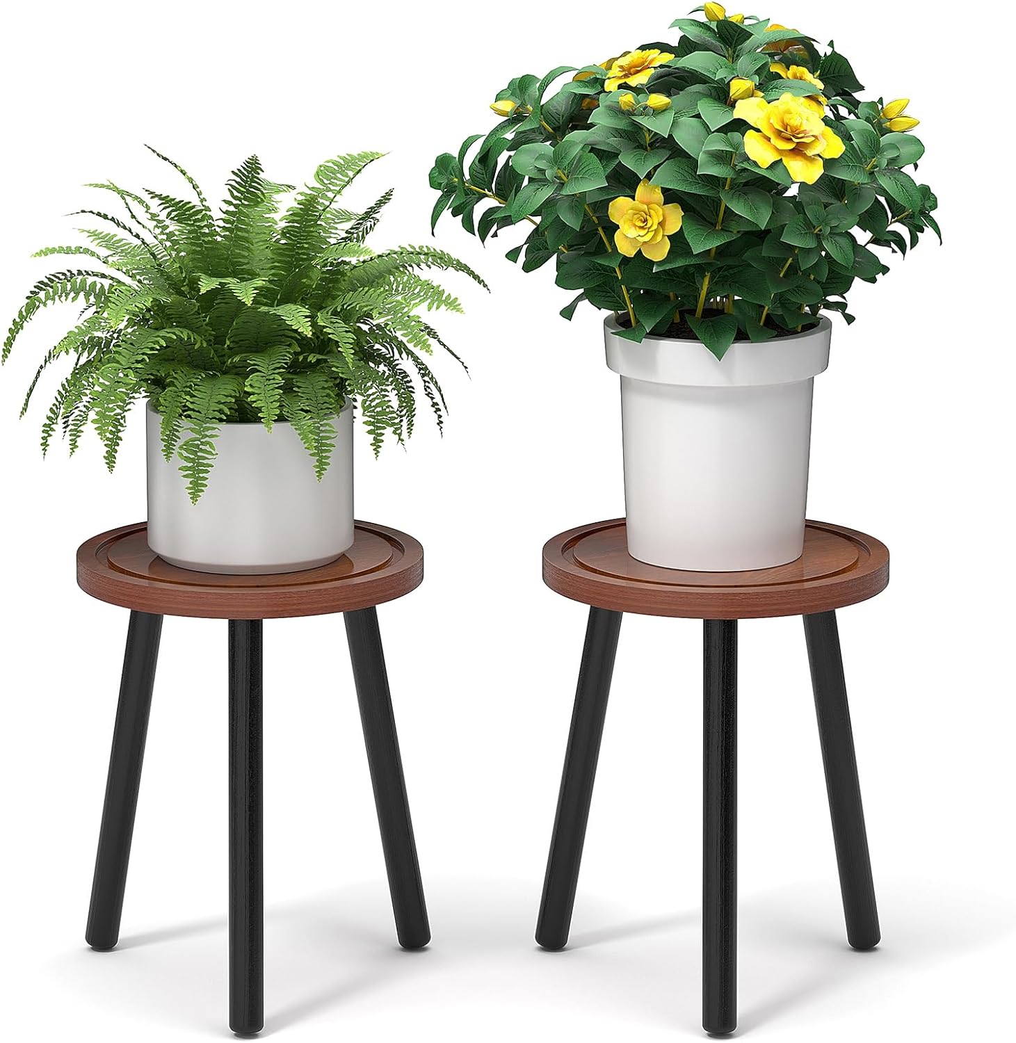 2-Pack Wood Plant Stands Indoor, 16.7" Tall Plant Stand Outdoor Mid-Ce