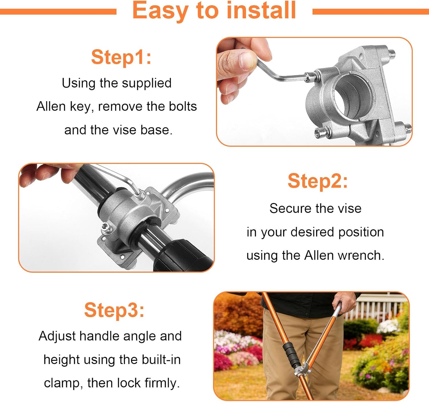 Ergonomic Trimmer Handle Grip for String Trimmer, Orange, 15 Inch Exte