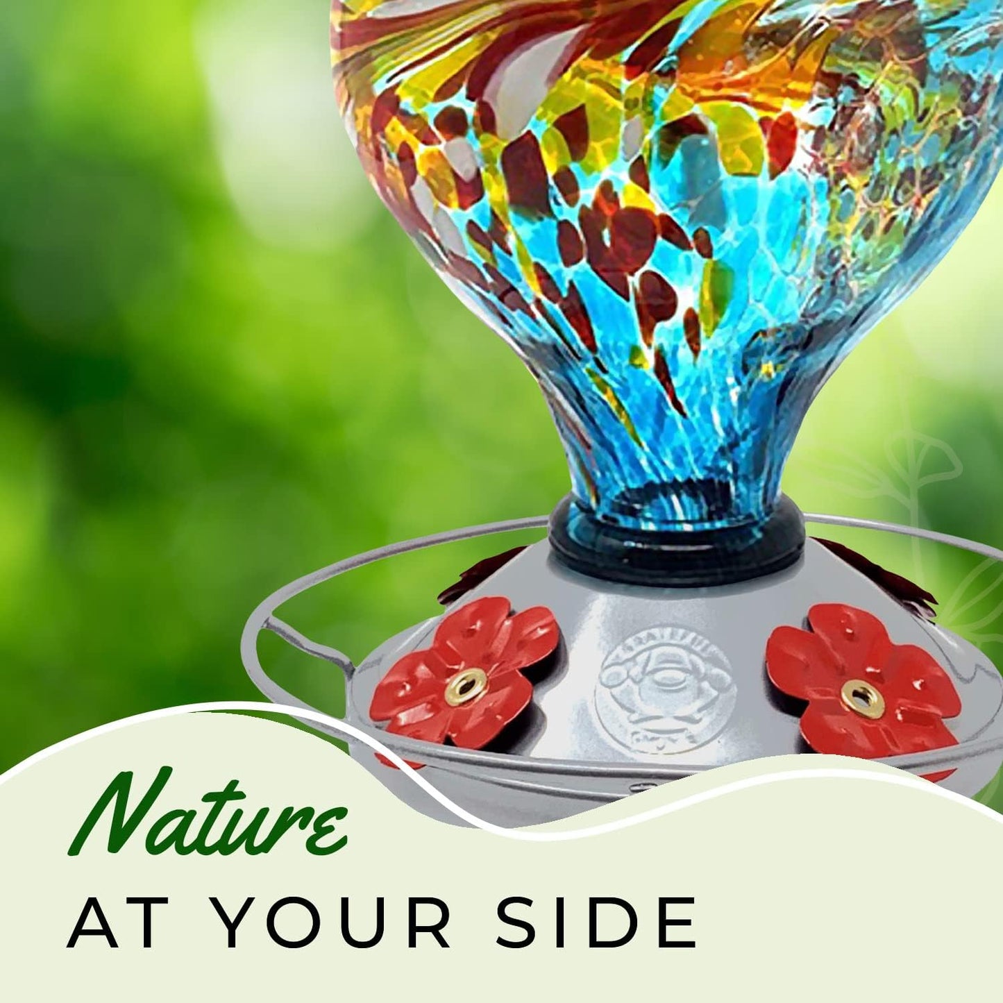 Hummingbird Feeder by Grateful Gnome - Large Hand Blown Stained Glass 