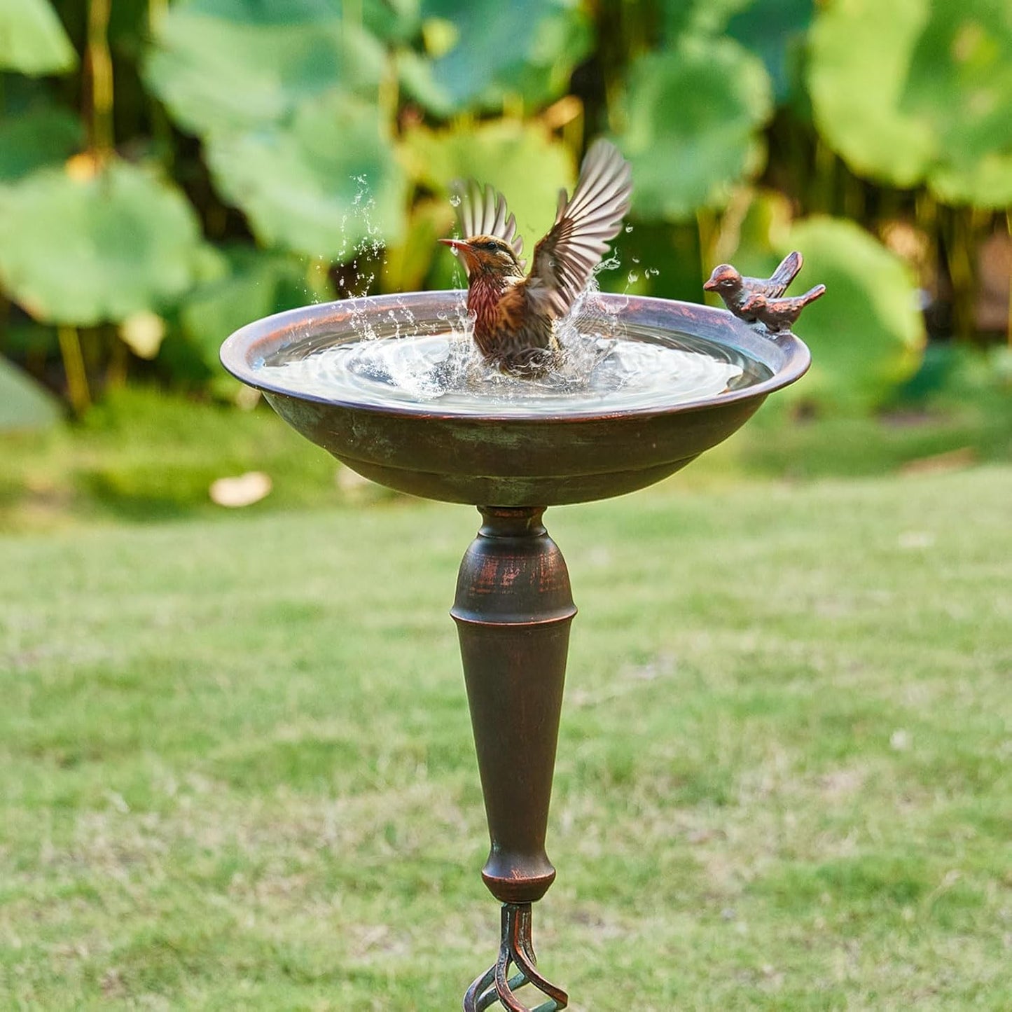 27.5’’H Cast Iron Pedestal Bird Bath，Metal Bird Bath for Outdoor，Vinta