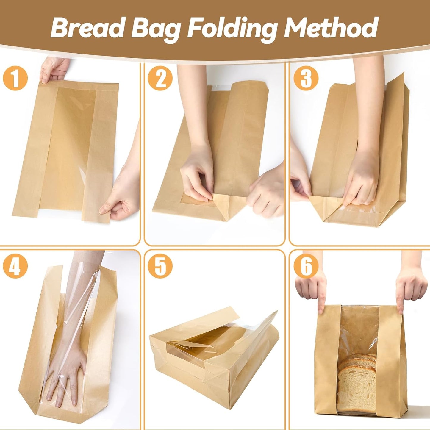 Tripho 100 Pcs Bread Bags for Homemade Bread with Clear Window & 120 Stickers, Sourdough Bread Bags for Storage of Bread,Cookies & Snacks, Large Bakery Paper Bags
