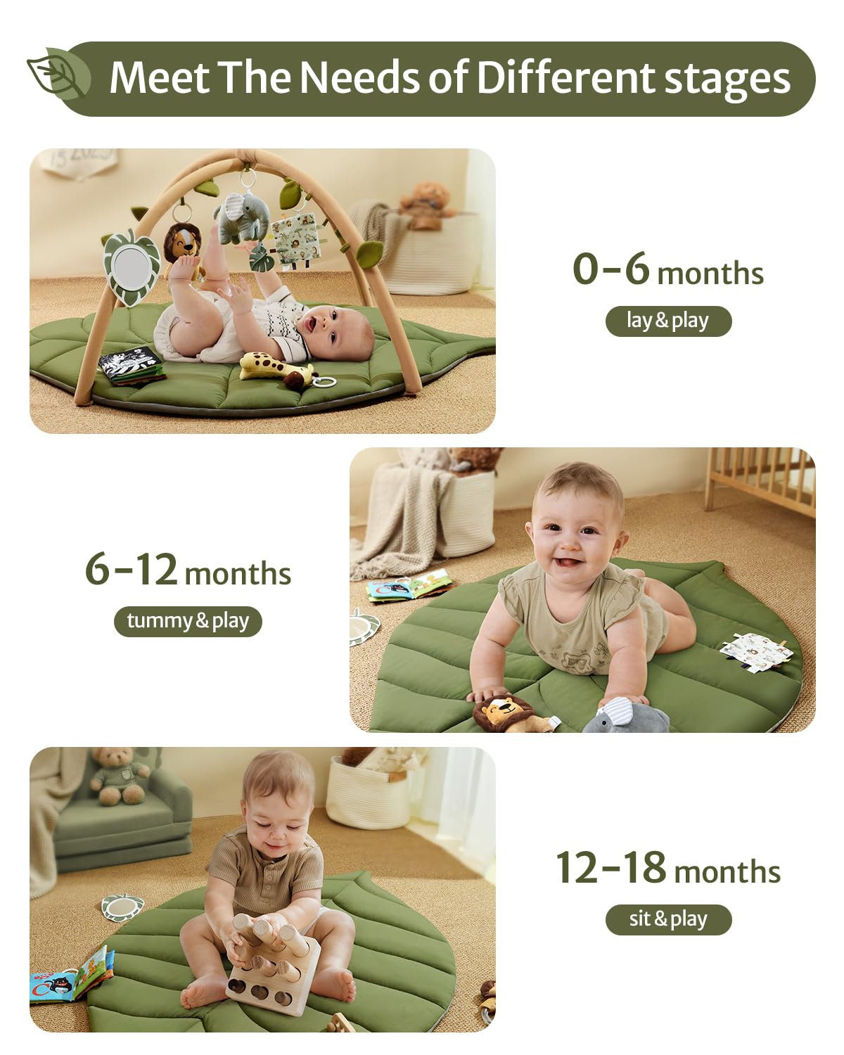 Blissful Diary Baby Play Gym & Activity Mat, Oversize Leaf Shaped Baby