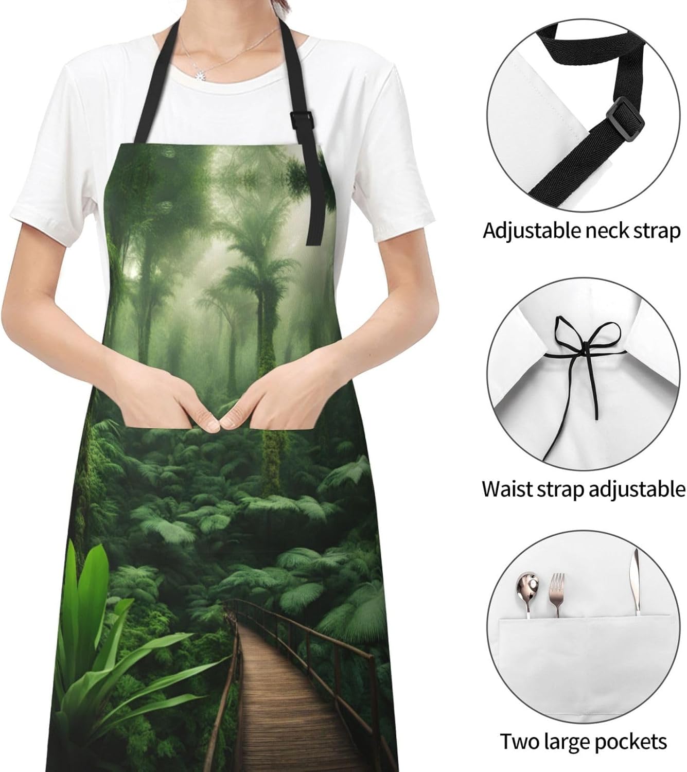 Tropical Rainforest print Waterproof chef's apron with pocket apron for kitchen cooking baking barbecue and gardening
