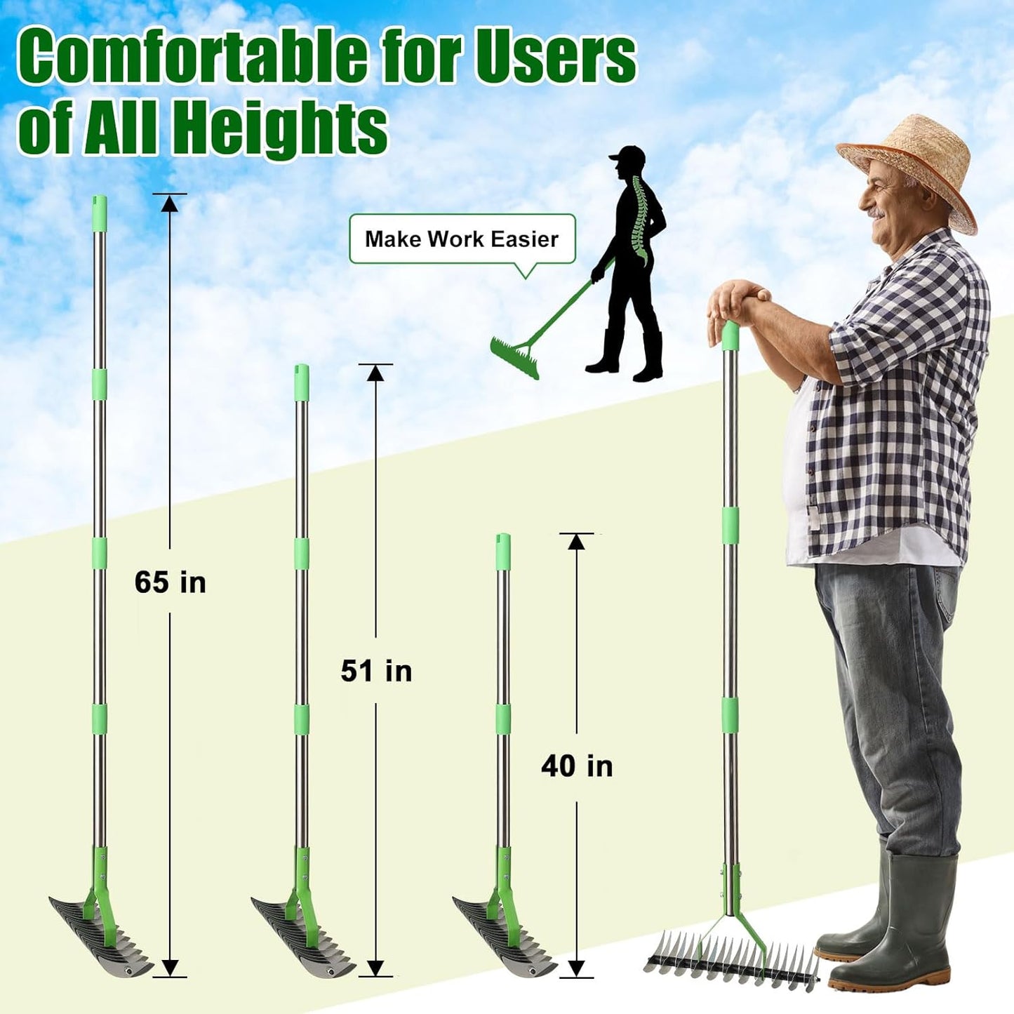 Heavy Duty Thatch Rake for Lawns - Deep-Clean Dethatching Rake for Dea