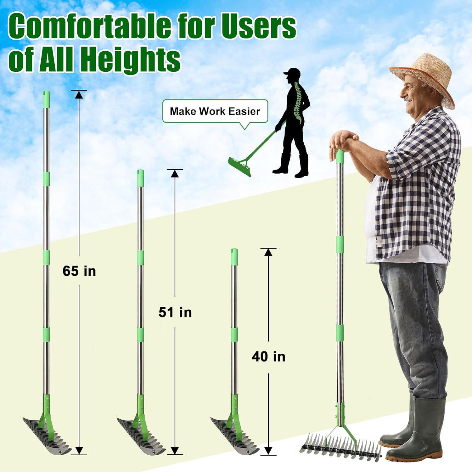 Heavy Duty Thatch Rake for Lawns - Deep-Clean Dethatching Rake for Dea