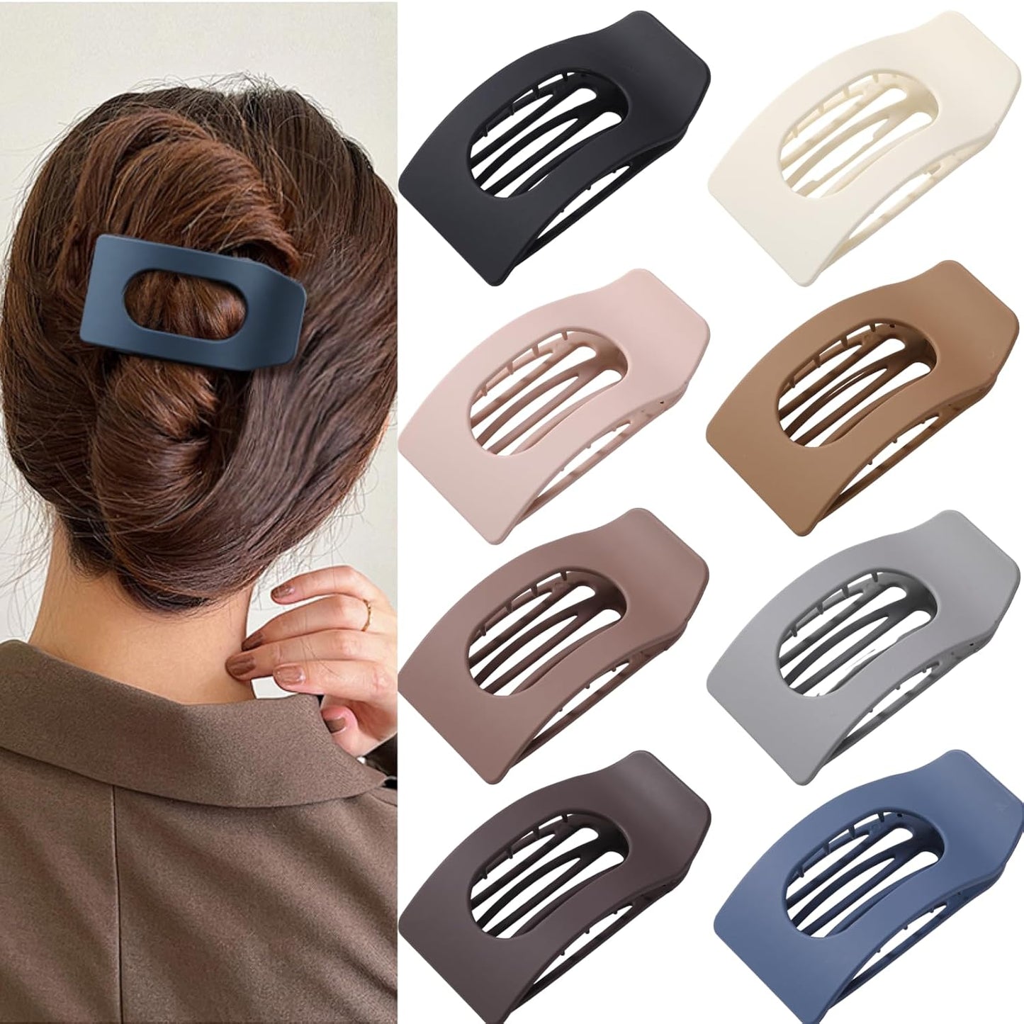 8 Pack Flat Hair Clips for Women – Large Matte Rectangle No-Slip Claw 