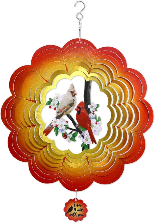 Tuitessine Red Cardinal Birds 3D Metal Wind Spinner, Stainless Steel Outdoor Garden Decor, Patio Lawn Yard Ornament, Gift for Bird Lovers