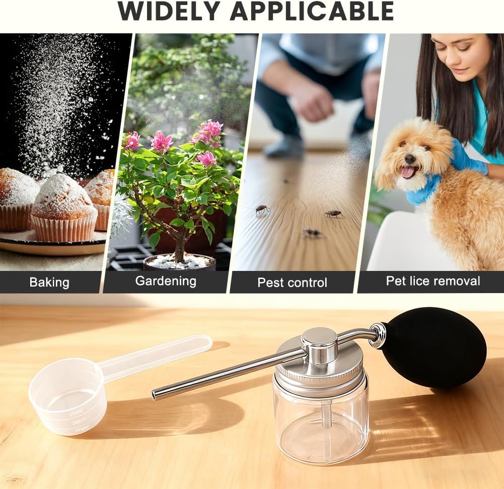 Diatomaceous Earth Powder Duster, Bulb Duster Garden Duster Applicator, Puffer Dispenser Spreader to Diatomaceous Earth with Metal Tube, for Indoor and Outdoor Use