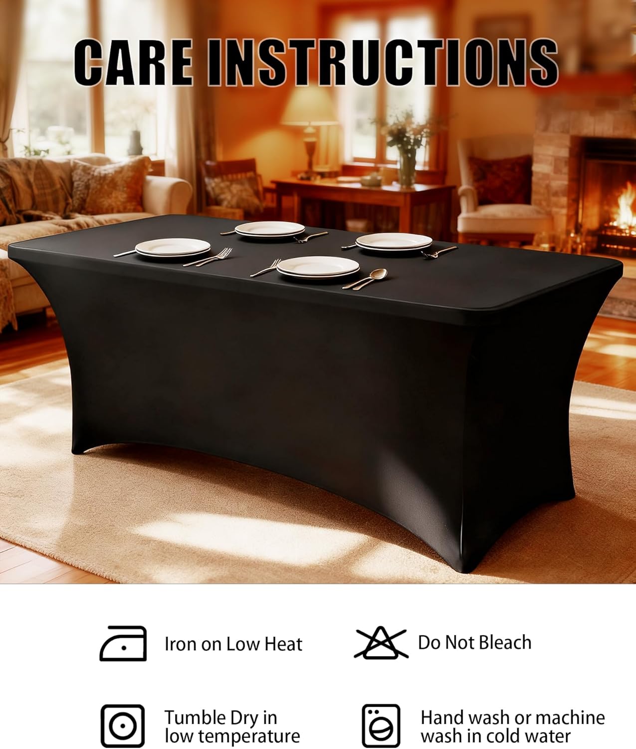 6.1FT Black Table Cloth - 2 Pack Fitted Stretch Rectangle Spandex Tablecloth, Washable Table Cover for Party, Picnic, Wedding, Banquet, Birthday and Festival(30" x 72")