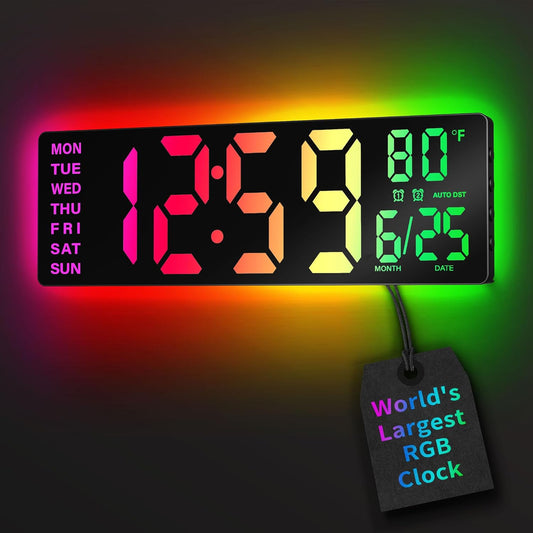 16.5" Large Digital Wall Clock with BT Sync, RGB Lights with 11 Scenes