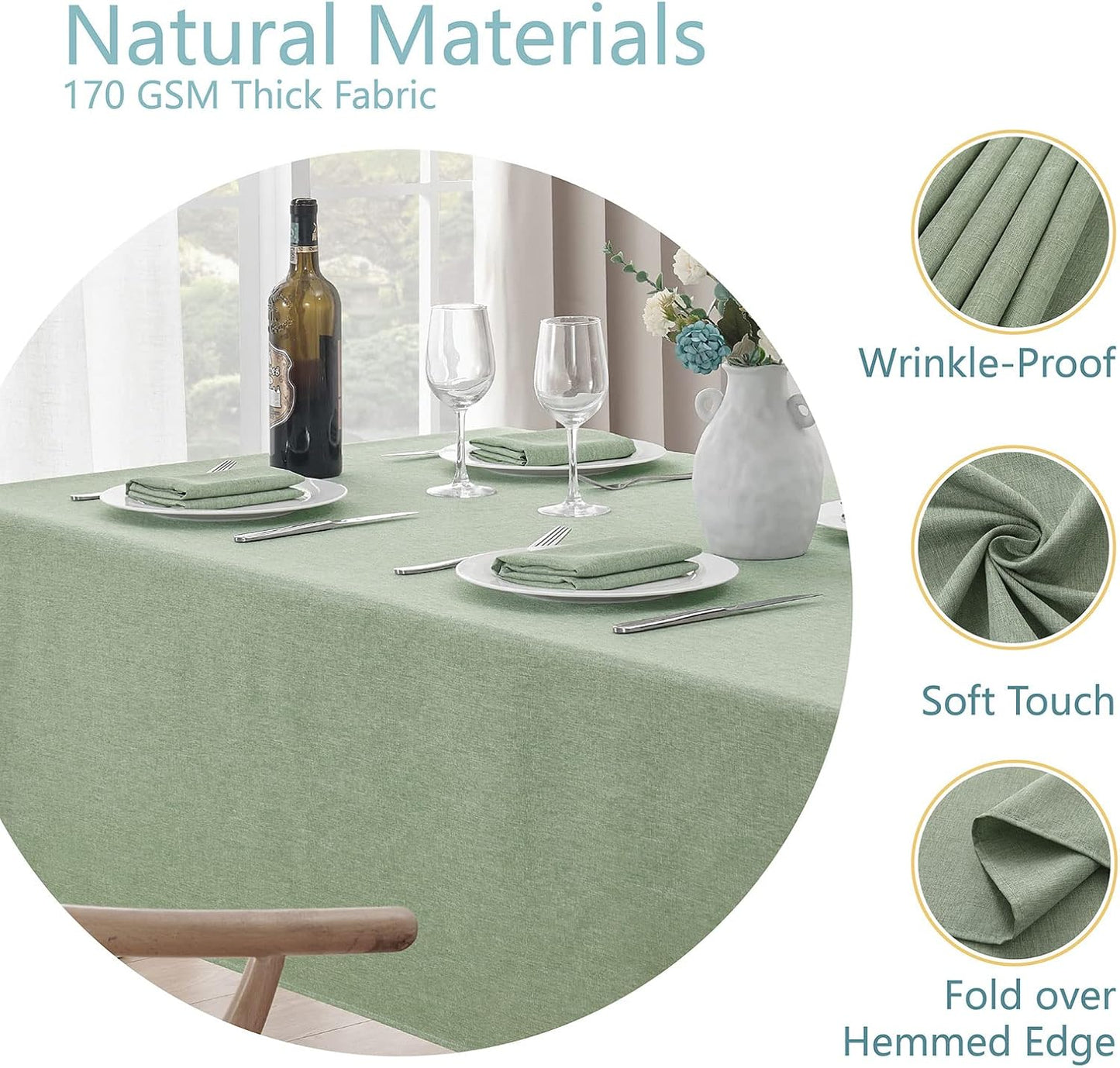 Rectangle Tablecloth Waterproof Linen Textured Table Cloth Stain and Wrinkle Resistant Washable, Decorative Fabric Table Cover for Dining, Party and Camping (Sage Green, 52 * 70)