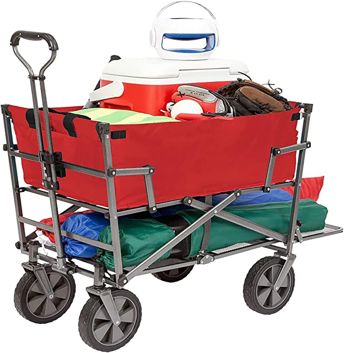 Mac Sports Double Decker Wagon: Red - Collapsible Outdoor Utility Garden Cart, 150 Lb Capacity, 32.5 x 17.5 x 10.5