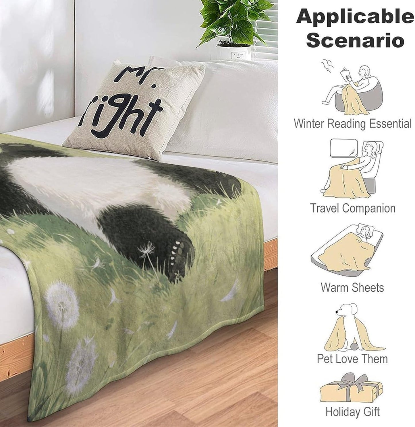 Custom Panda Lying on The Lawn Flannel Fleece Throw Blanket 30x40 Inch Soft Cozy Throws for Couch Sofa Bed Farmhouse Blankets Comfort Decorative Bedtime Blanket Lightweight All Season Easy Care