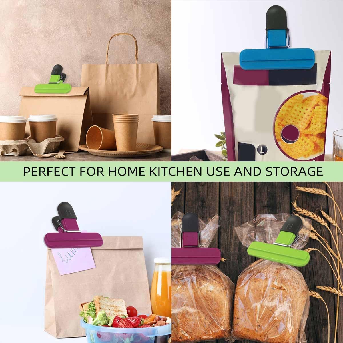 6 Pack Chip Bag Chips Food Clips with Heavy Duty Tight Seal Grip Plastic Bags Clips for Food Storage Assorted Colors Food Bag Clips Snack Clips Small Sizes Kitchen Clip for Coffee Snacks (3 Colors)