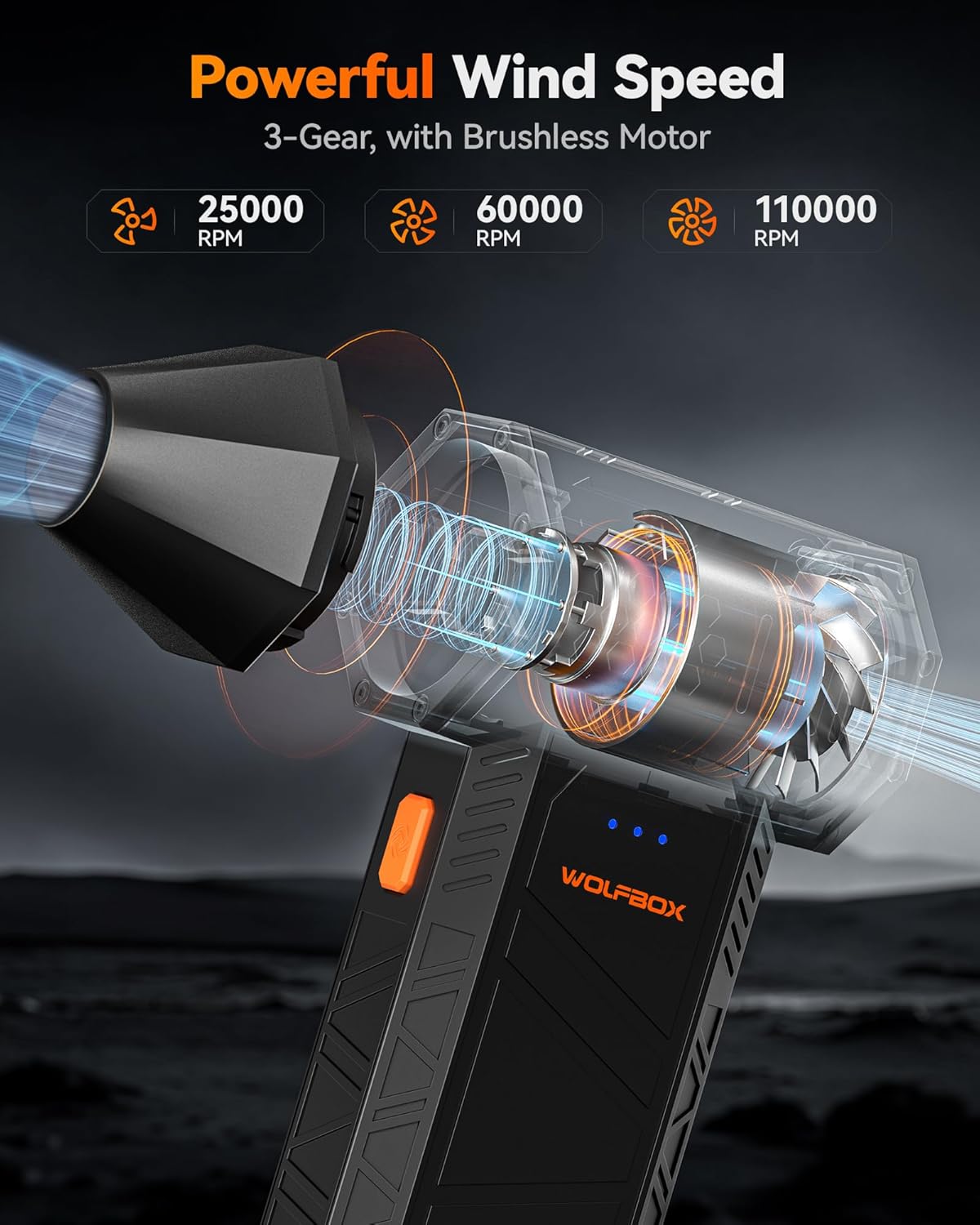 WOLFBOX MF50 Compressed Air Duster-110000RPM Super Power Electric Air 