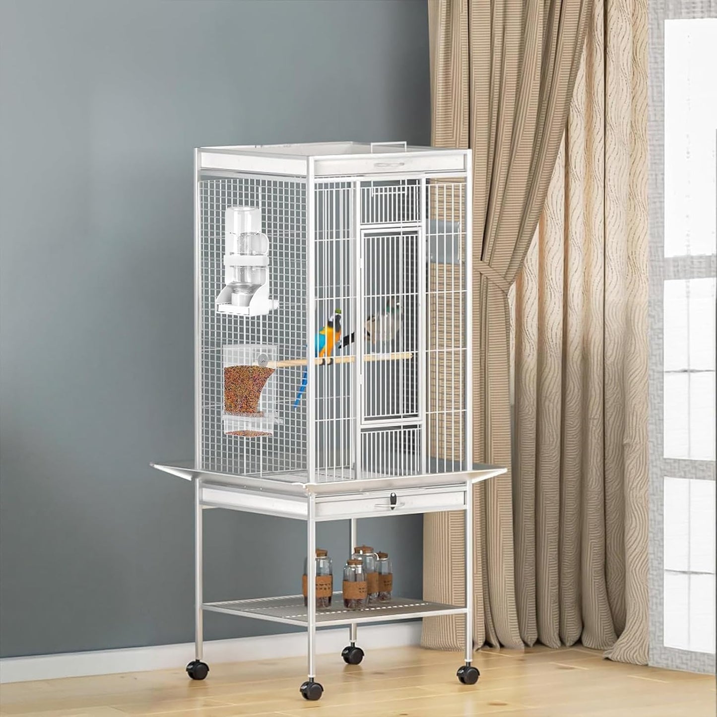 No Mess Bird Feeder Water Dispenser Set, Parakeet Cage Accessories, Bi
