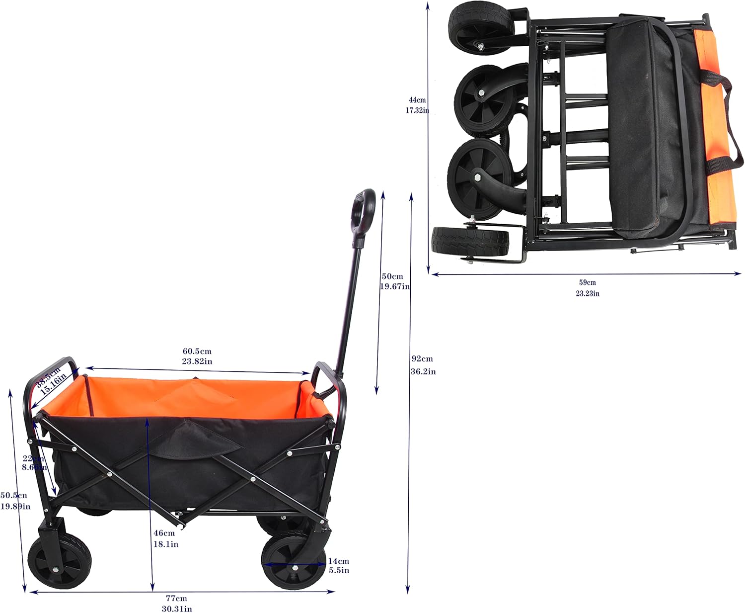 Foldable Wagon 150 Lbs Capacity Outdoor Camping Beach Cart Steel Frame