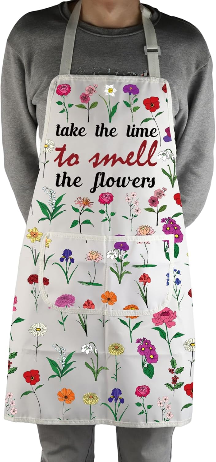 MBMSO Floral Apron with Pockets Flower Gardening Apron Plant Lady Gift For Floral Mom Kitchen Apron Florist Apron Garden Gift