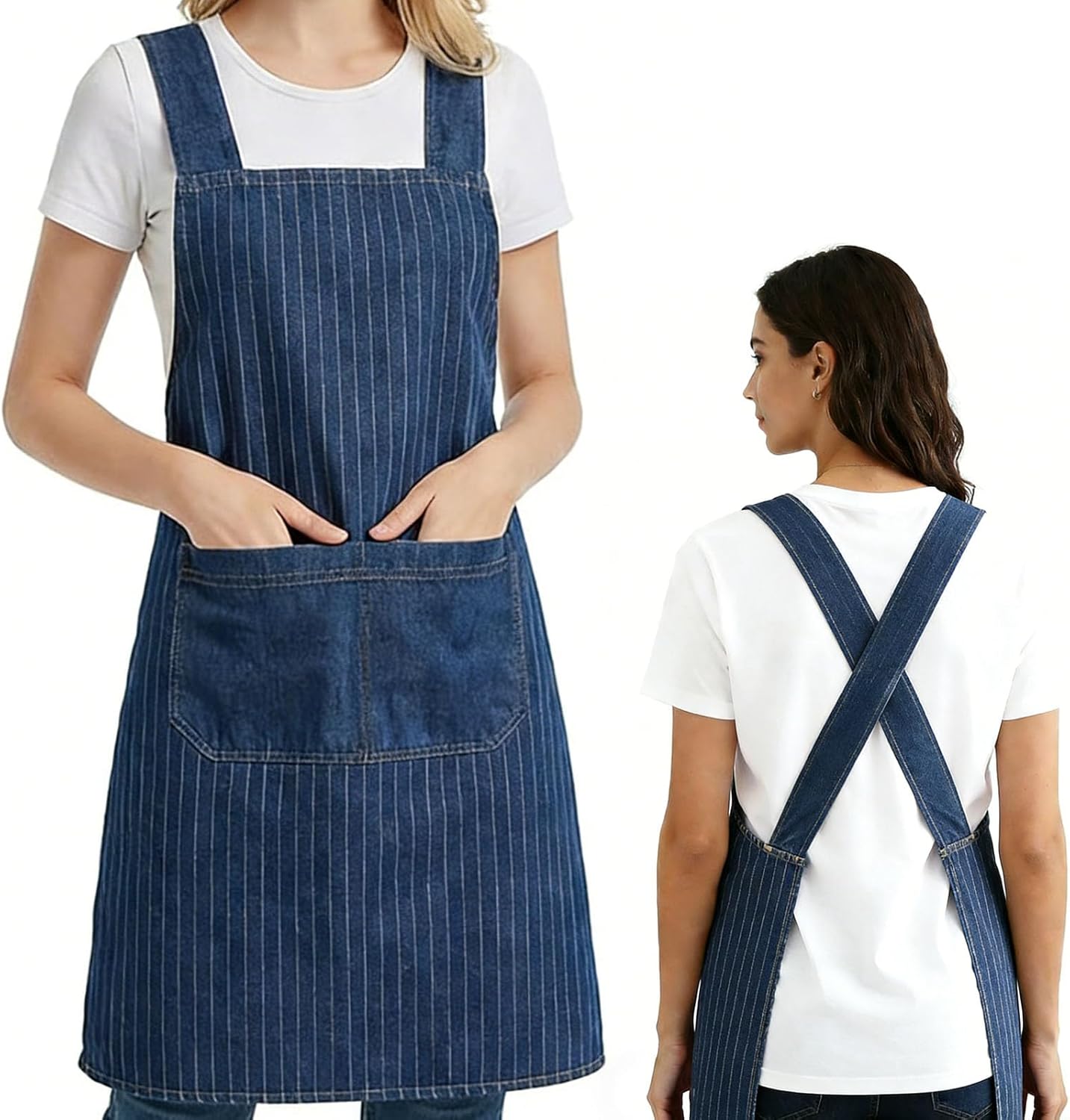 Adult Jour Apron, Lightweight Cotton Apron with Front Pocket, Denim Cr
