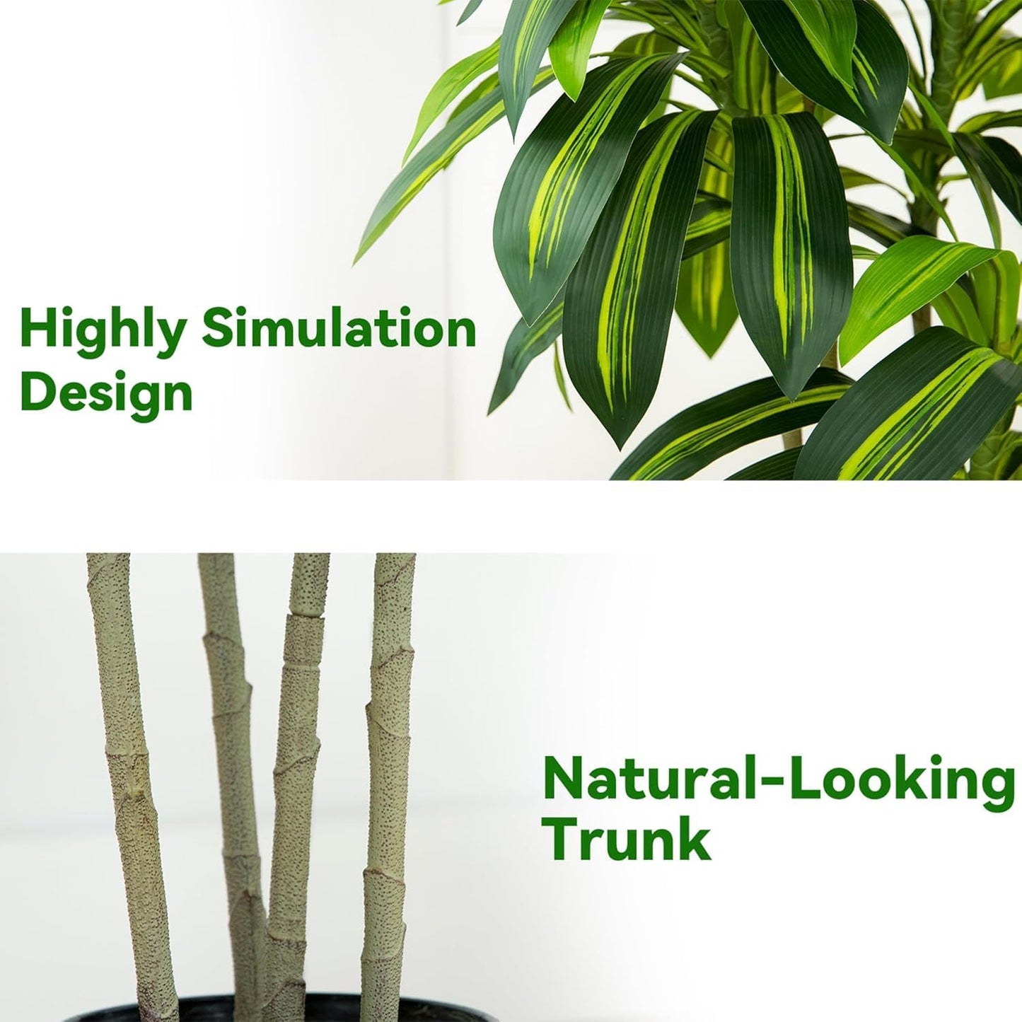 Artificial Dracaena Tree, 6FT Artificial Plants Indoor with White Tall Planter, Faux Yucca Silk Tree Fake Tropical Floor Plant in Pot, Fake Plants for Home House Room Office Entryway Porch Decor