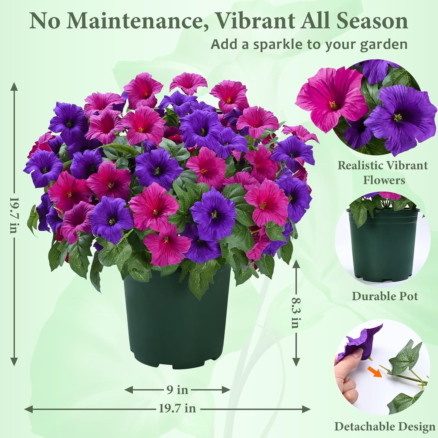 MARTINE MALL Artificial Flowers for Outdoors, 2 Potted Realistic Fake Outdoor Flowers, UV Resistant Silk Petunia Flower for Outside Look Real Faux Flower Plants in Pot for Porch Garden Decor, 20''