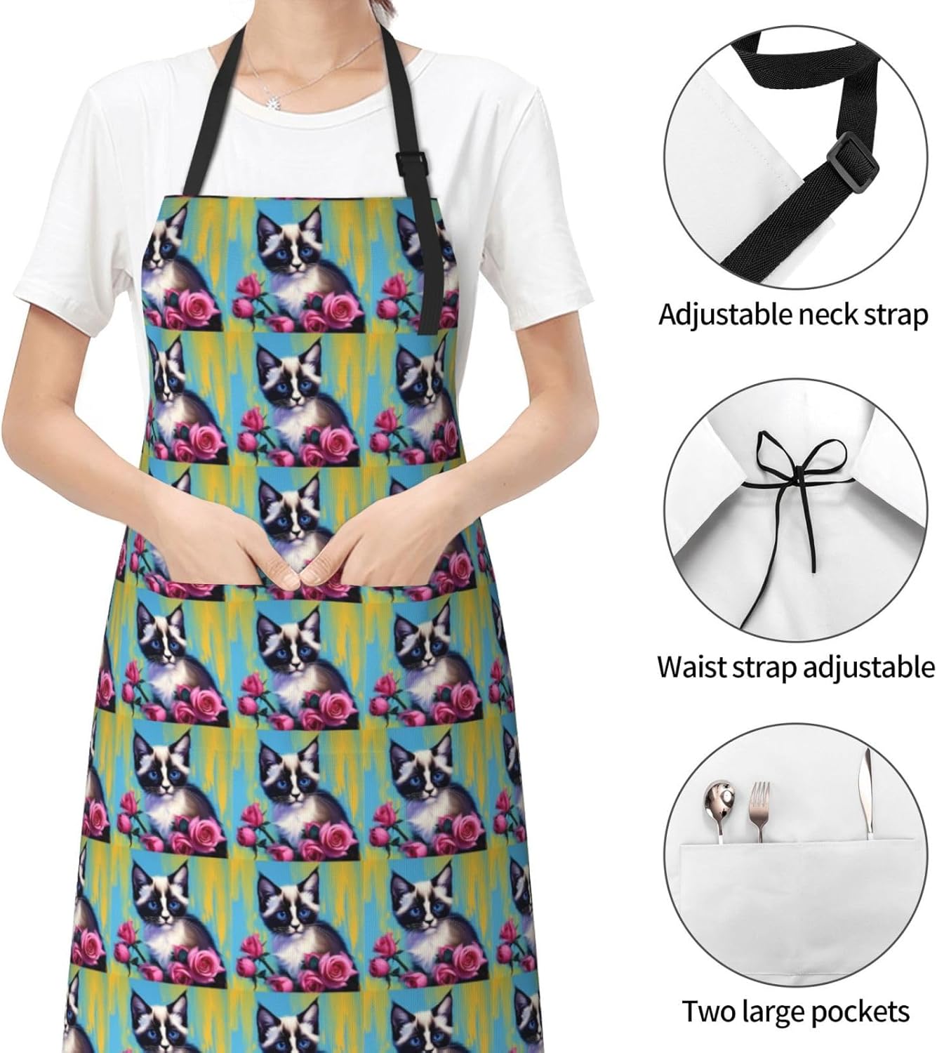 YANYU Mid-Century Modern Art Cat Print 28x33 In Kitchen Apron Stylish 