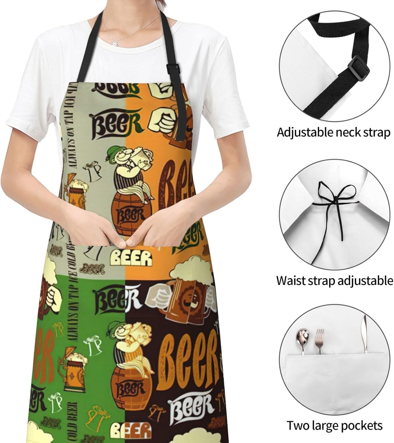 Beer print Waterproof apron with pocket adjustable cooking apron for adult kitchen bibs to bake