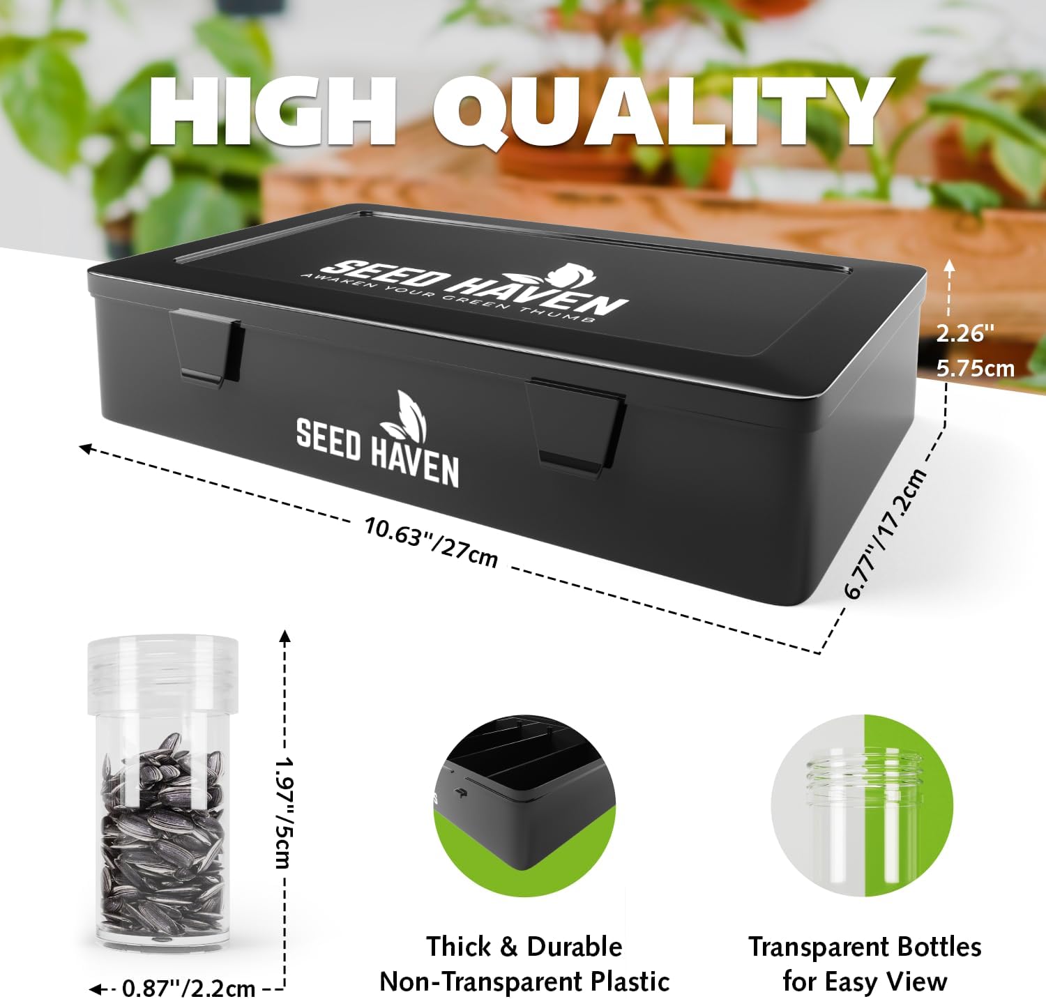 Seed Organizer Storage Box, Black Opaque Light Proof Seed Bank with 60