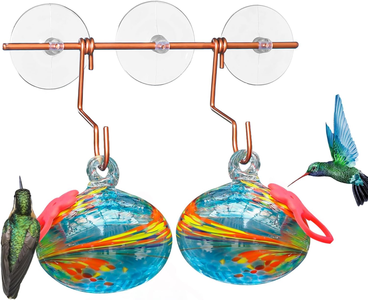Window Hummingbird Feeder with Suction Cups,Hand-Blown Glass Hummingbi