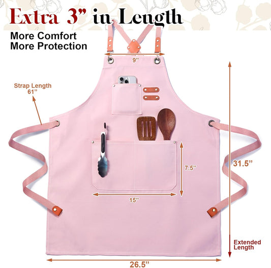 Chef Apron for Men Women with Pockets,Cross Back Cotton Canvas Plus Si