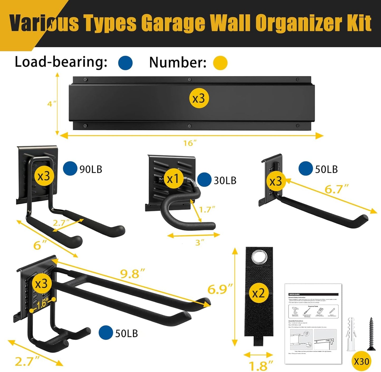 Heavy Duty Garage Wall Organizer with 700LB Capacity, 48Inch Garage Tool Organizer Wall Mount and Garden Tool Organizer with Adjustable Tool Rack for Garage Shed Yard Storage