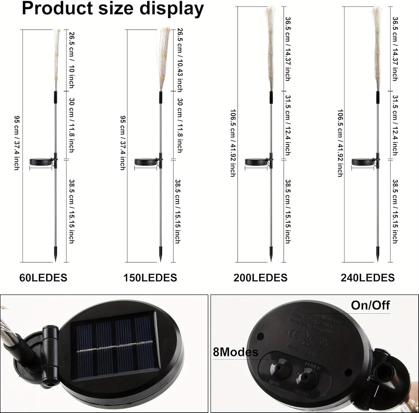 1 Pack Solar Firework Light, Waterproof Lawn Lamp Lights with 8 Lighting Modes,Holiday Decorations Lights Outdoor Lighting Decoration (Multicolor,8 Mode 60LEDS)