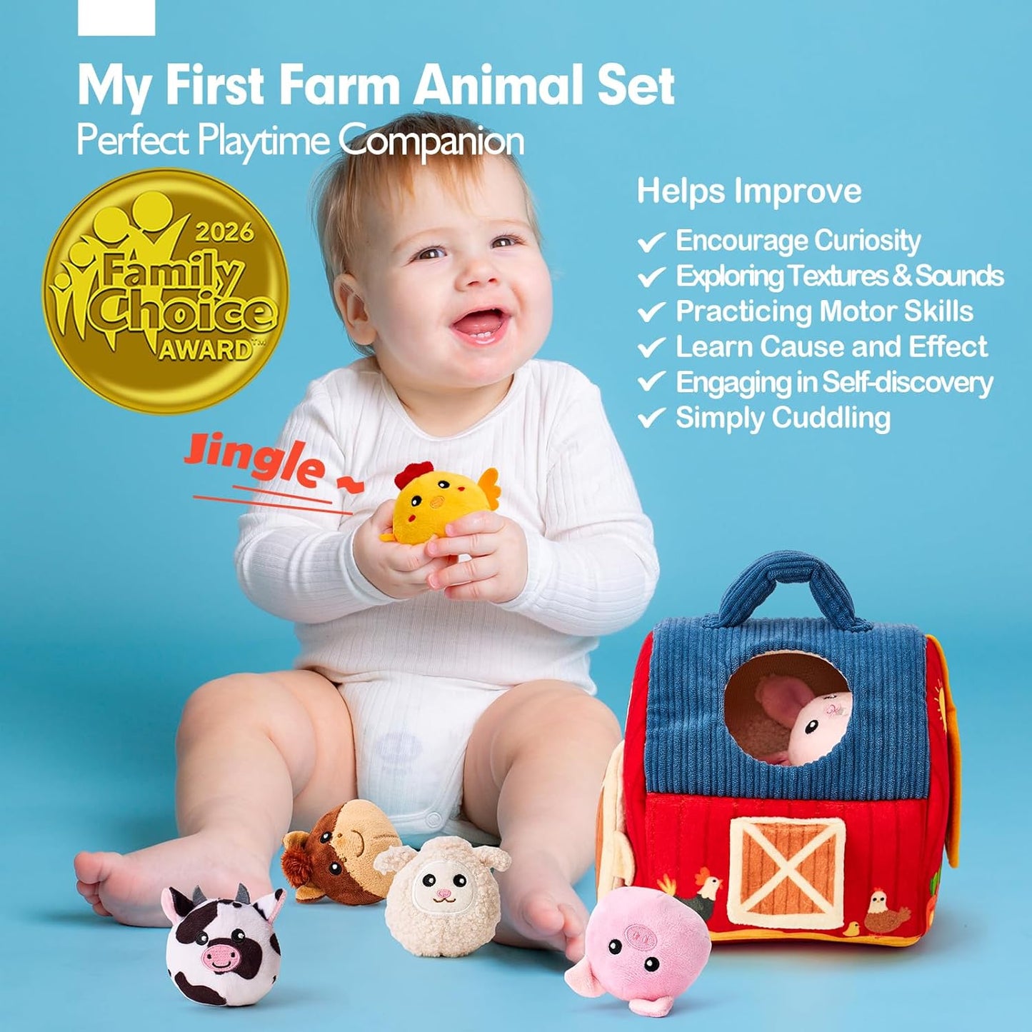 hahaland Baby Toys 6-12 Months - Surprise Barn Stuffed Farm Animals, R