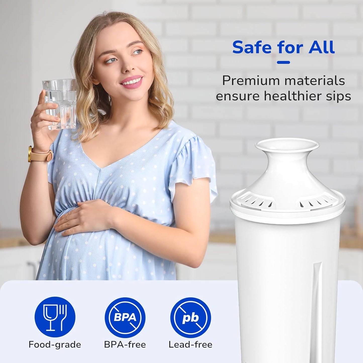 Fil-Fresh 3-Pack Water Filter Replacements for Brita Water Pitchers and Dispensers, NSF 53&42 Certified to Reduce Cadmium, Mercury, Copper, Zinc, BPA free, Lasts 2 Months or 40 Gallons