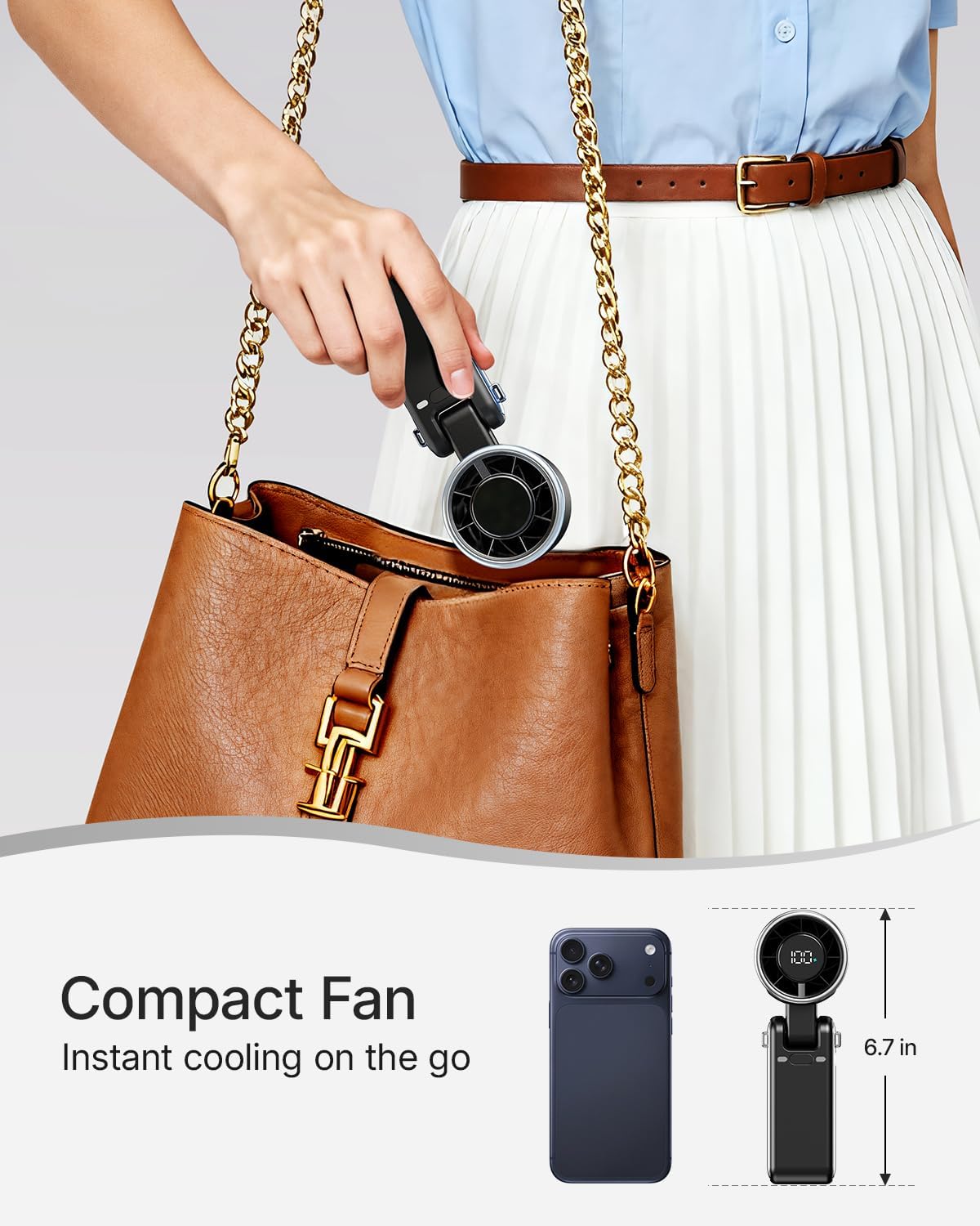 Portable Handheld Turbo Fan - 5 Gear High Speed 4000mAh Rechargeable Mini Personal Hand Fan Blow Cold Air, Battery Operated Travel Essentials, Beach Vacation, Gifts for Women, Men (Black)