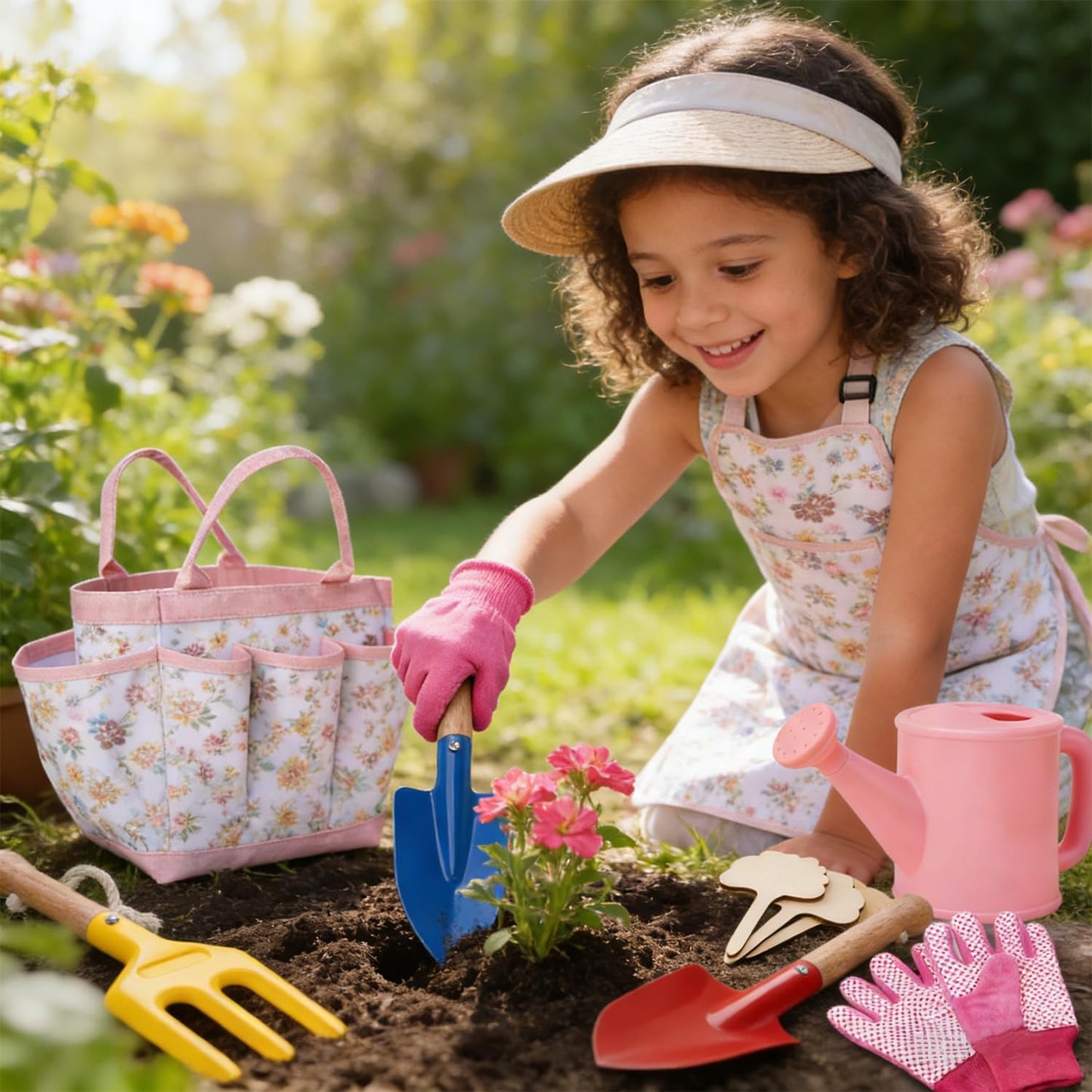 Kids Gardening Tools Set Toddler Gardening Kit with Apron & Tote Bag, 